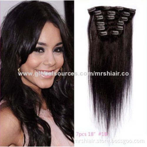 16-Inch Straight Dark Color 100% Peruvian Remy Hair Clip in Extensions